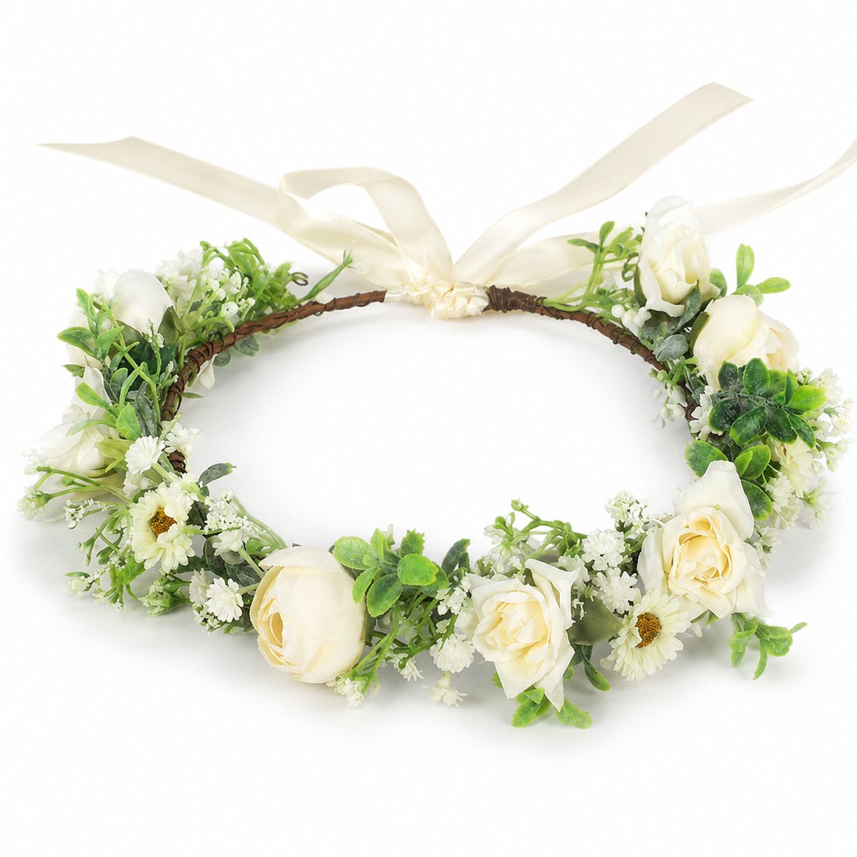 Haaraccessoire - Bloemenhaarband - Hawaiiaanse Lei - Kunstbloemenhaarstuk voor Bruiloft, Feeënverkleedsel en Kinderfotorekwisieten - Feestelijke Haaraccessoire - Wit