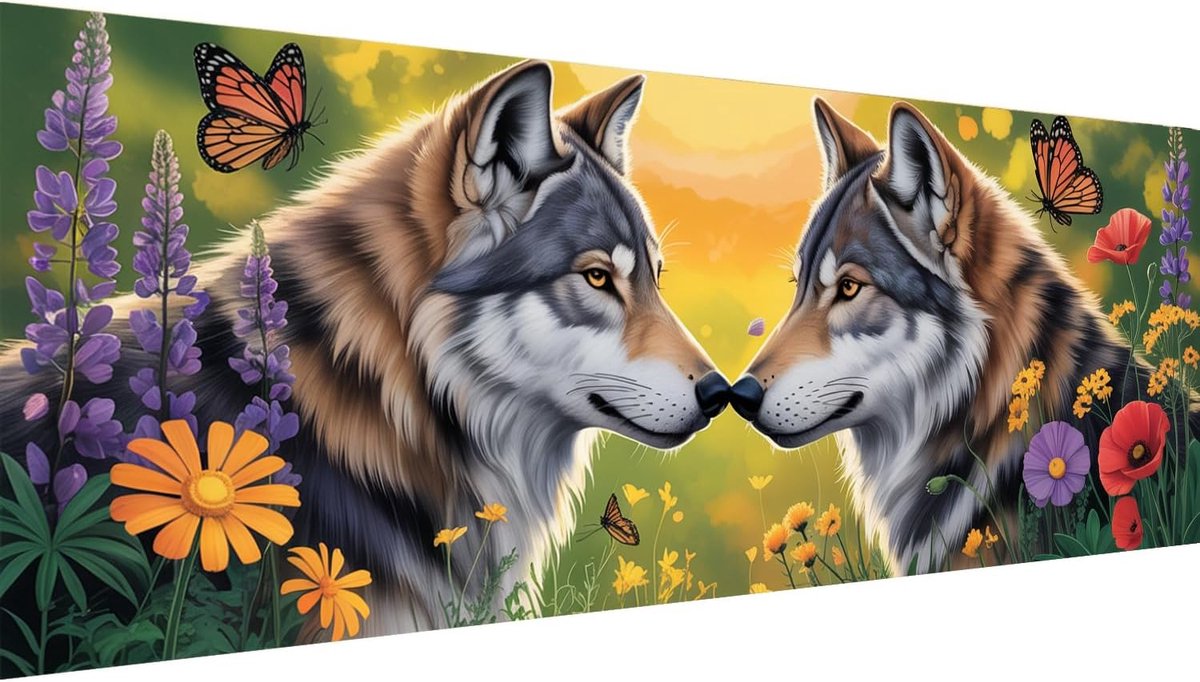 Grote diamantschilderset voor volwassenen, twee wolven, diamanten, dieren, diamant, compleet, glas, borduurwerk, kantoor, thuis, wanddecoratie, handgemaakt, 30 x 80 cm