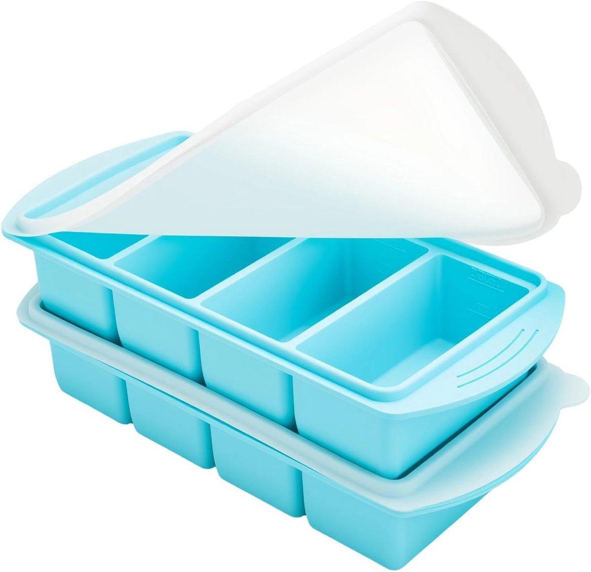 Vriesvorm voor soep, set van 2 met 4 vakken en deksel, BPA-vrij, ideaal voor het portioneren en invriezen van soepen, sauzen en levensmiddelen, perfect voor maaltijdvoorbereiding en het