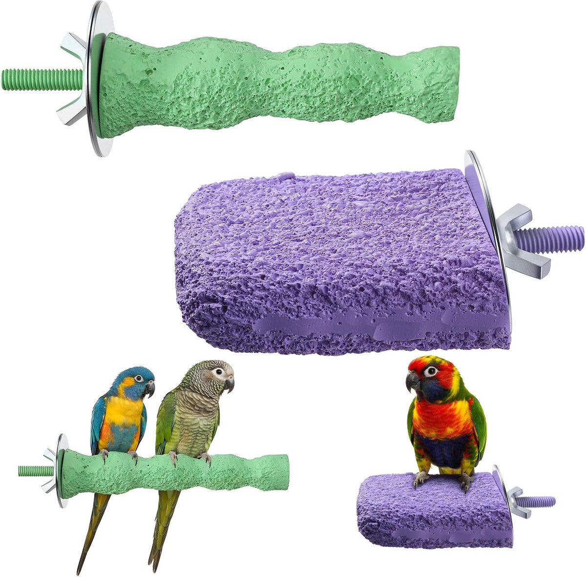 Slijpsteen 2 stuks vogel papegaai kooi baars stand platform voet klauwen trimmer kauwspeelgoed voor kleine middelgrote vogels kooi accessoires voor parkieten valkparkieten Conures