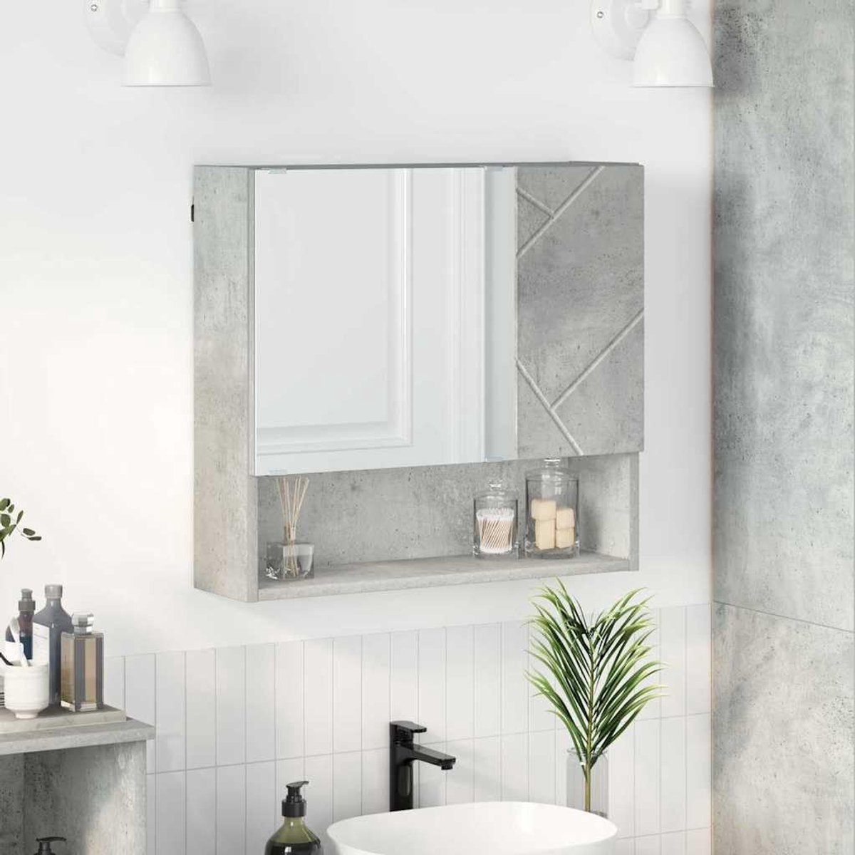 Spiegelkast beton grijs 59 x 17 x 55 cm houtmateriaal badkamer