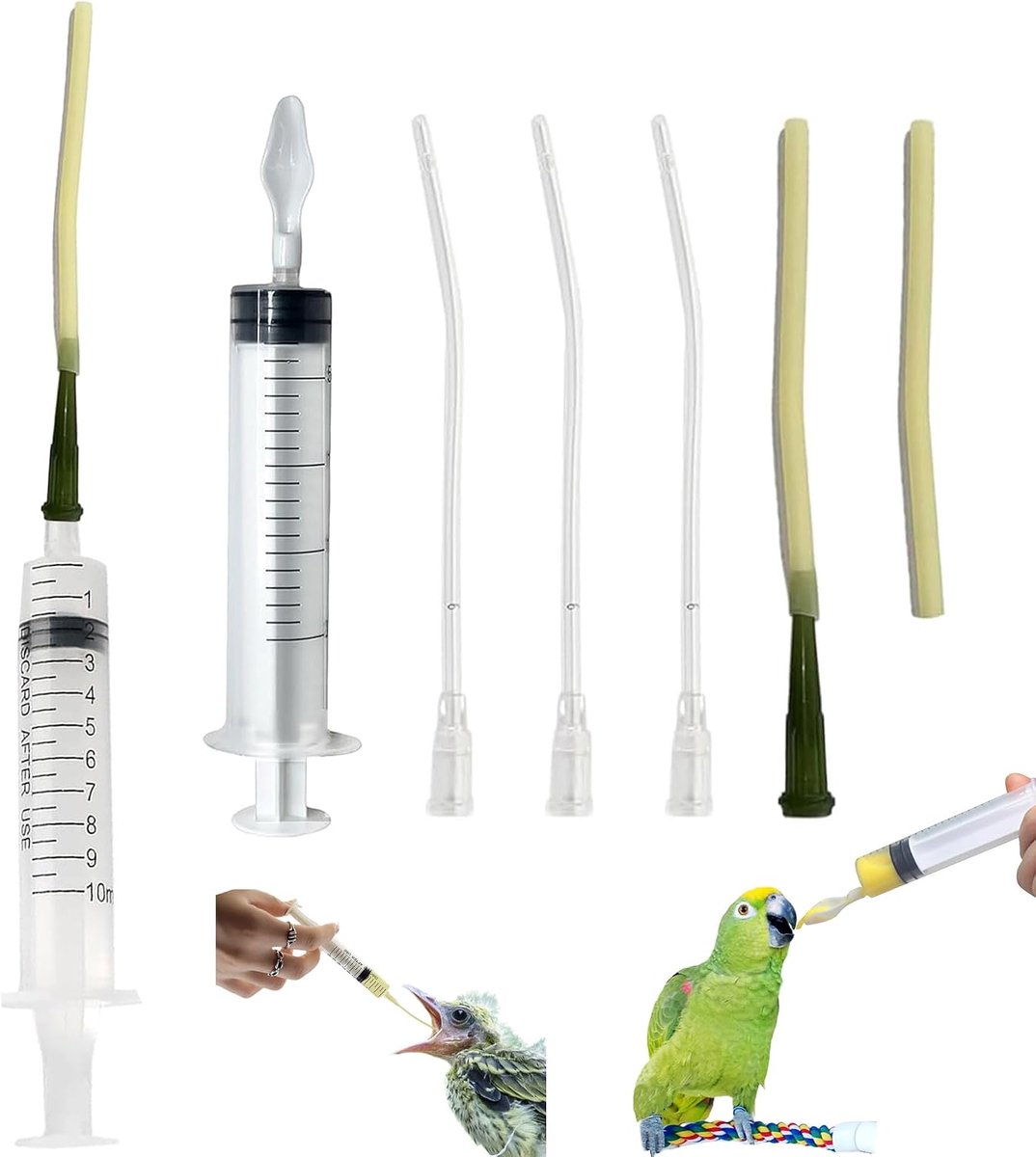 Vogelspuit, voederslang voor jonge vogels, 10 ml, spuit voor papegaaien, accessoires voor duiven, spuit met buizen en lepels voor baby, huisdier, vogels (B)