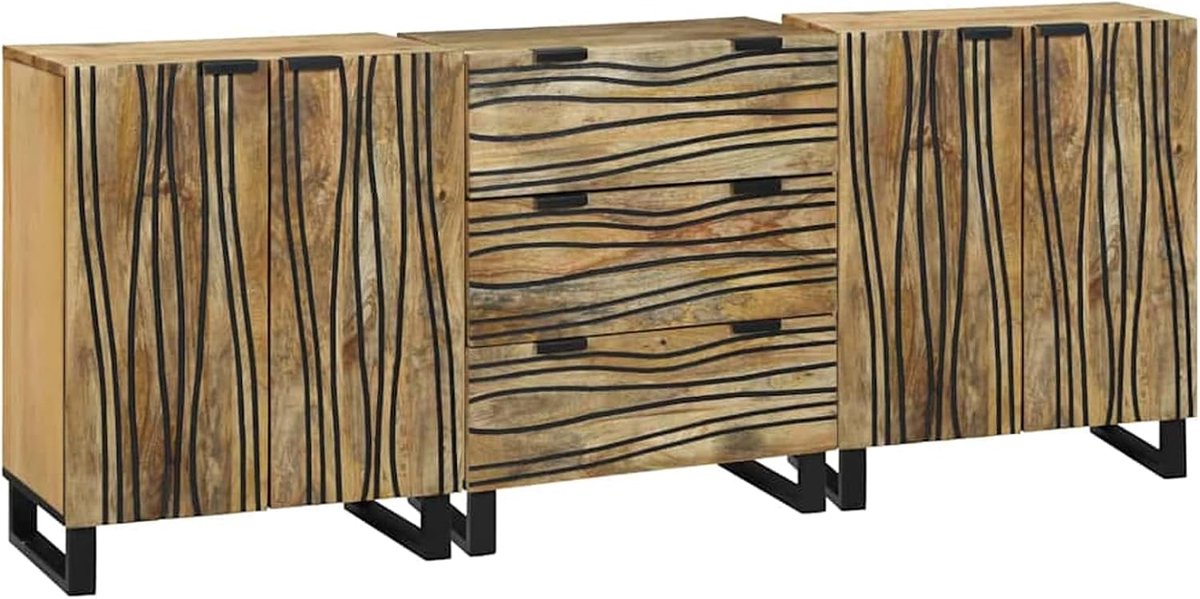 Badkamermeubelset, 3 stuks, bruin, middelmassief hout, badkamerkast, complete spiegelkast, hoge kast, compleet programma voor moderne badkamer 3310041