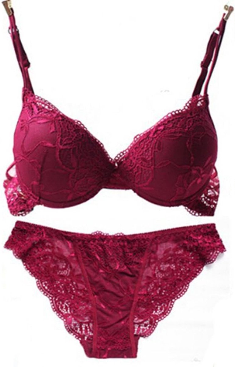Dames Solid Lace Push Up Bra Set