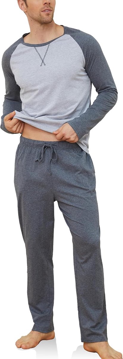 Pyjama Lang Kotoen, Winter Katoenen Tweedelige Pyjama Set Top & Bottom met Zakken en Zachte Riem Nachtkleding Pjs Sleepwear