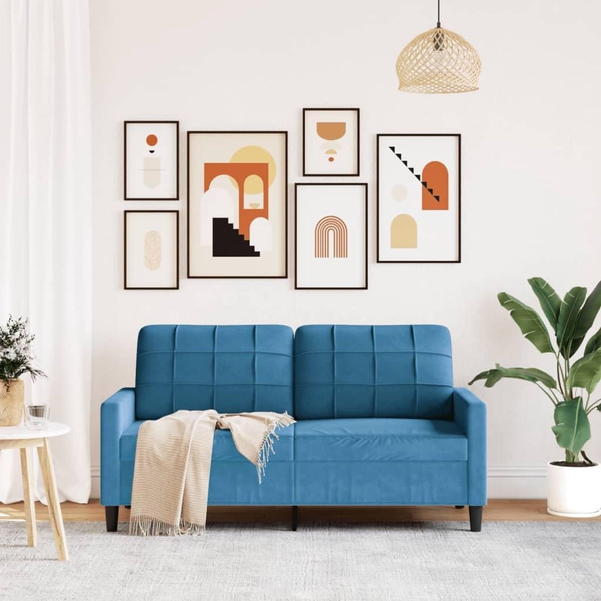 2-zitsbank, blauw, 140 cm, van fluweel