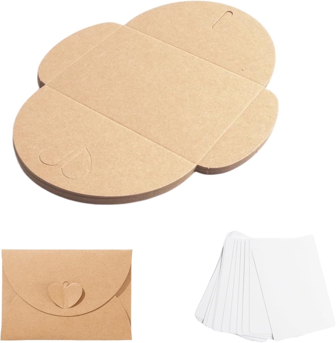 15 enveloppen van kraftpapier, miniatuur, met hartsluiting en witte kaarten, vintage, voor geschenken en doe-het-zelf, Kerstmis, feest
