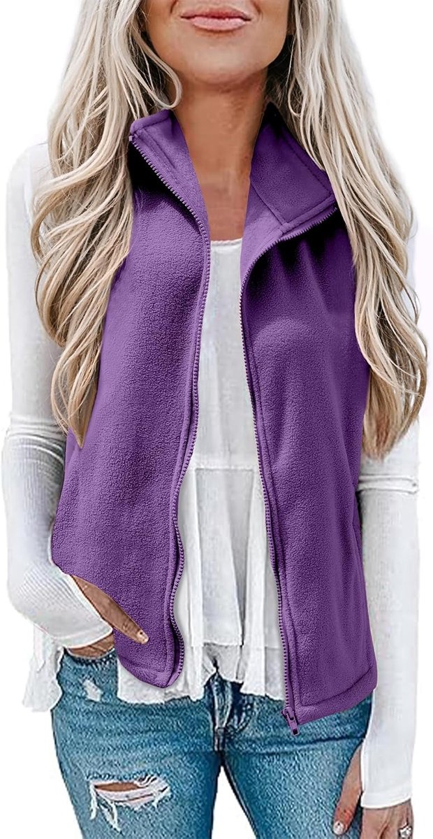 Fleece gilet voor dames, zachte mouwloze jas, bovenkleding, vest, gilet met ritszakken voor lente en herfst