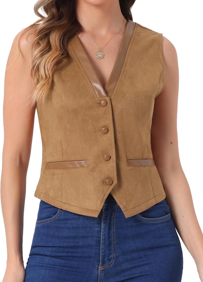 K Vest voor dames, zomer, linnen, mouwloos, knoopsluiting, V-hals, volledig gevoerd, bijgesneden vest, crop tops