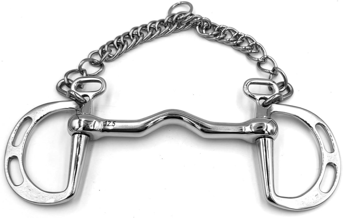 Gebit Kimblewick springkandare stijve stang met sleuven en tongvrijheid van gesatineerd roestvrij staal beetdikte 12 mm (13,5 cm)