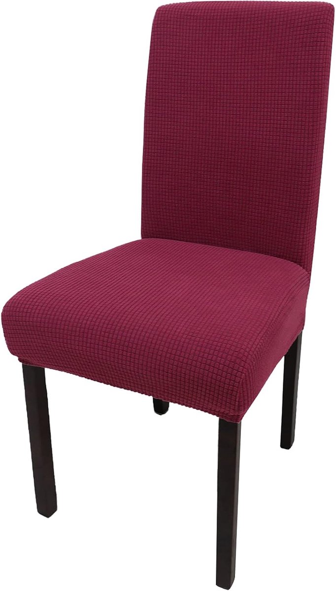 Set van 6 stretch eetkamerstoelhoezen, Jacquard Spandex Dining Parsons Chair Slipcover, afneembare wasbare stoelbeschermer, stoelbekleding voor eetkamer, bruiloft, banket (Wijnrood)