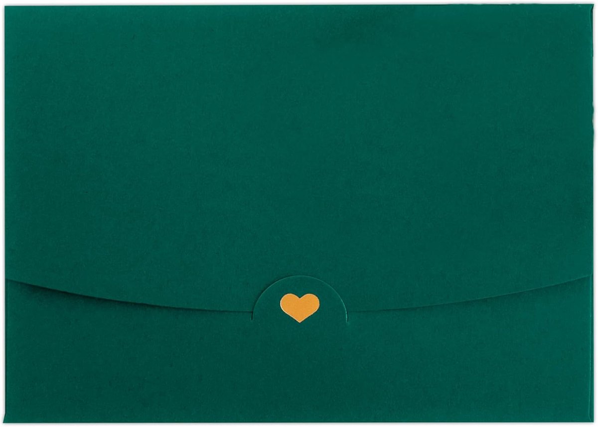 3 enveloppen DIN A6 donkergroen met gouden hart veredeld zonder venster 15,4 cm x 11 cm