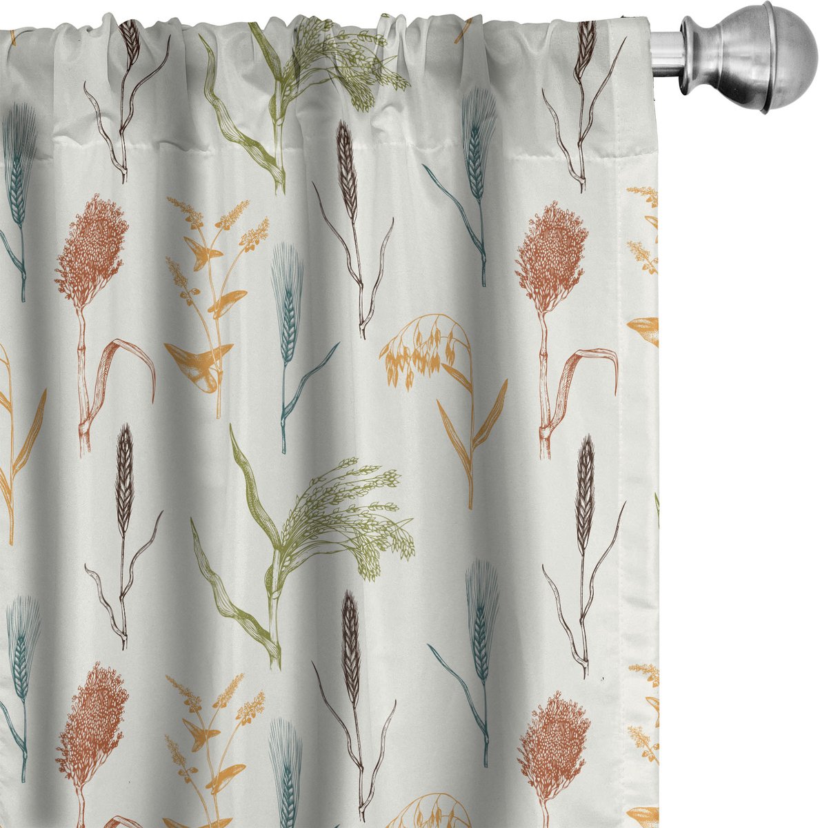 ABAKUHAUS Botanisch Raamgordijnen, Natuur Plant Gebladerte Kunst, Lichtgewicht decoratieve 2-delige set met roedezak, 2 stuks 75 cm B x 245 cm L, Off Wit Meerkleurig