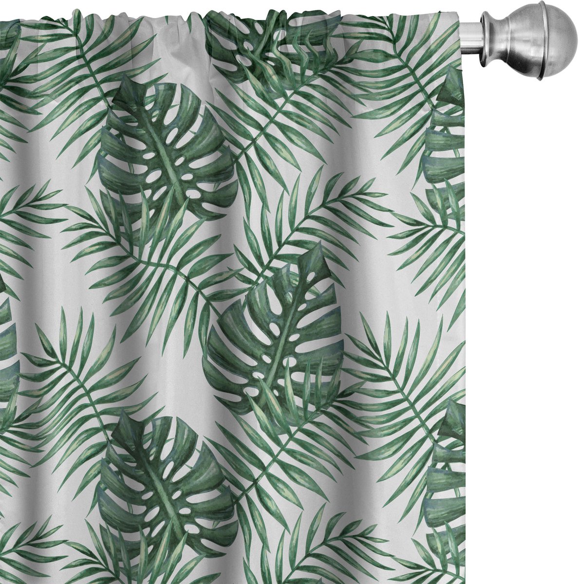 ABAKUHAUS Blad Raamgordijnen, Palm Mango Banaan Boom, Lichtgewicht decoratieve 2-delige set met roedezak, 2 stuks 75 cm B x 175 cm L, Groen