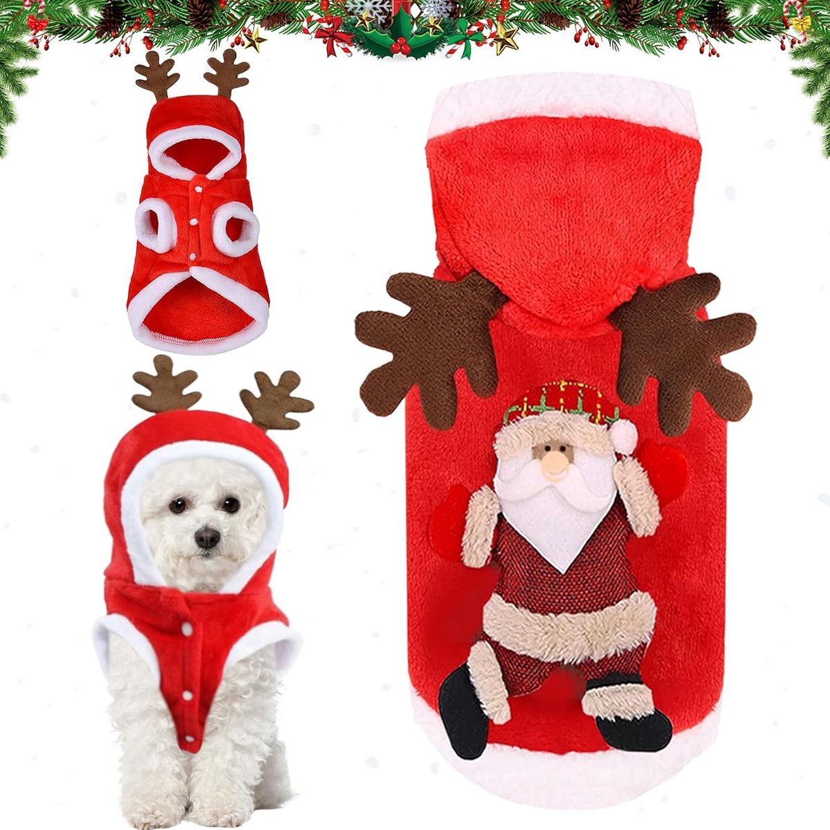 Kerstkleding voor hond en kat, Kerstmis huisdierkostuum, kerstkostuum honden en katten, feestelijke kleding voor huisdieren van zacht flanel (XL)