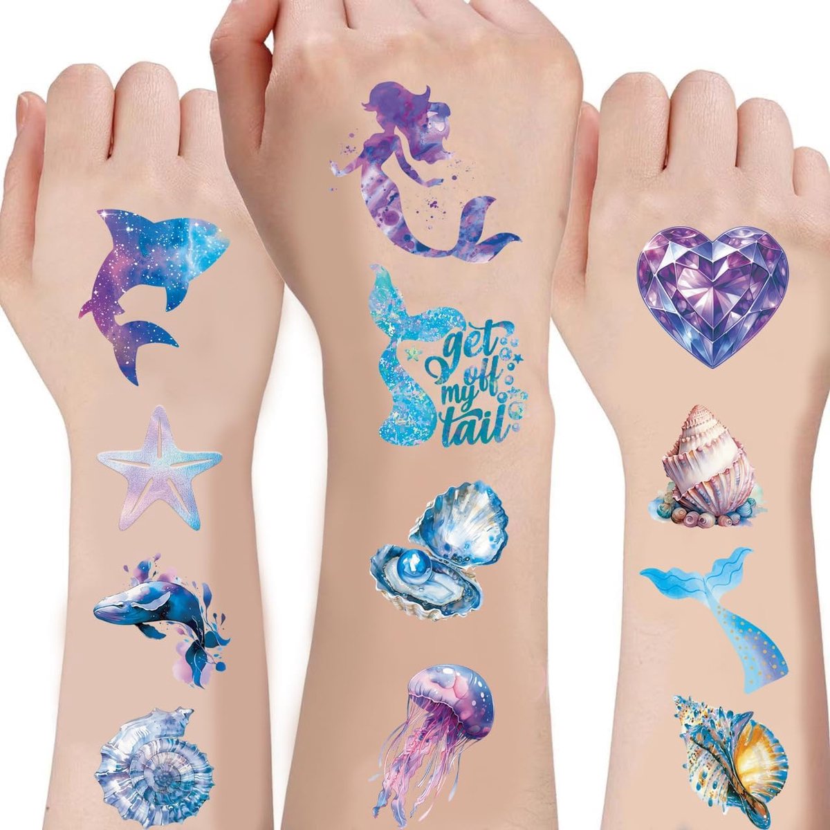 Tijdelijke tatoeages, thema, verjaardagsfeestdecoraties, gastgeschenken, accessoires, decoratie, haai, zee, schildpad, walvis, tattoostickers, cadeaus voor spel