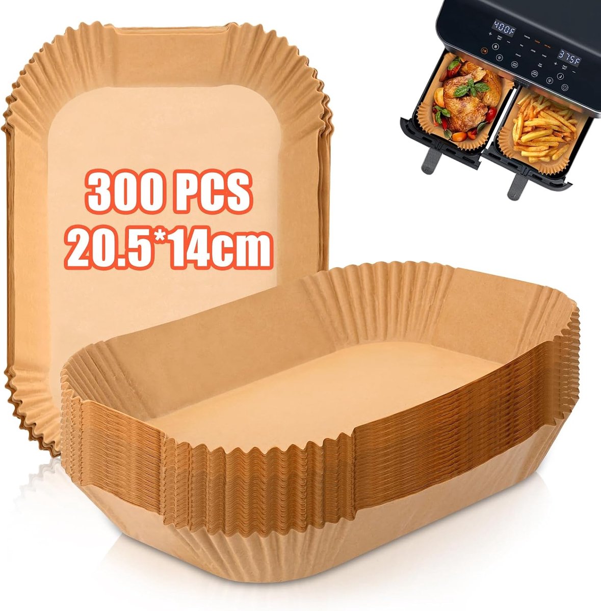 Bakpapier voor luchtfriteuse, 300 stuks, 20,5 x 14 cm