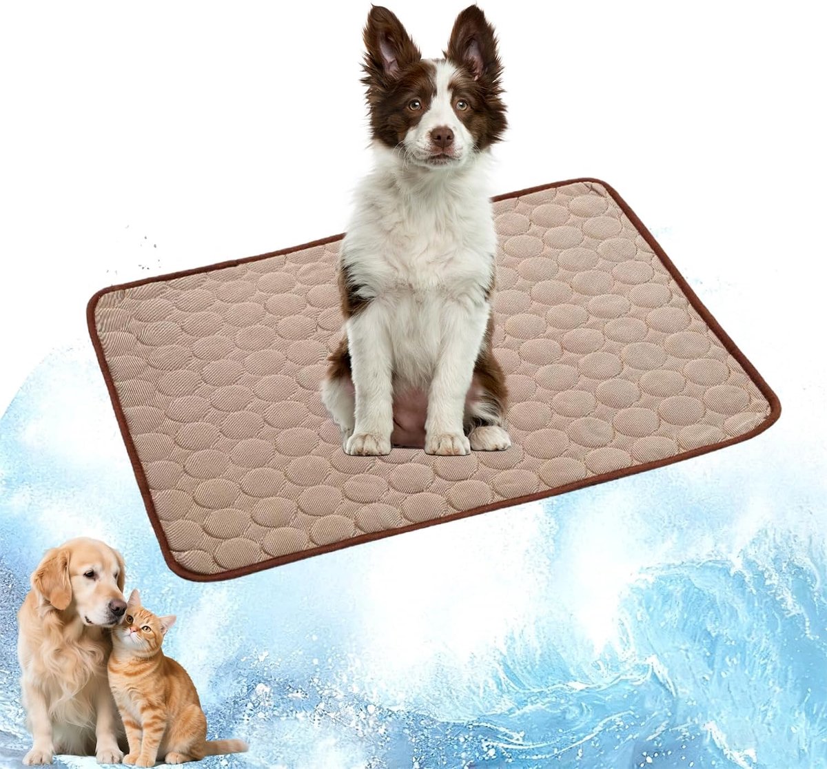 Koelmat voor huisdieren, 60 x 52 cm, voor de zomer, waterdicht, antislip, voor honden, zomer, M, bruin