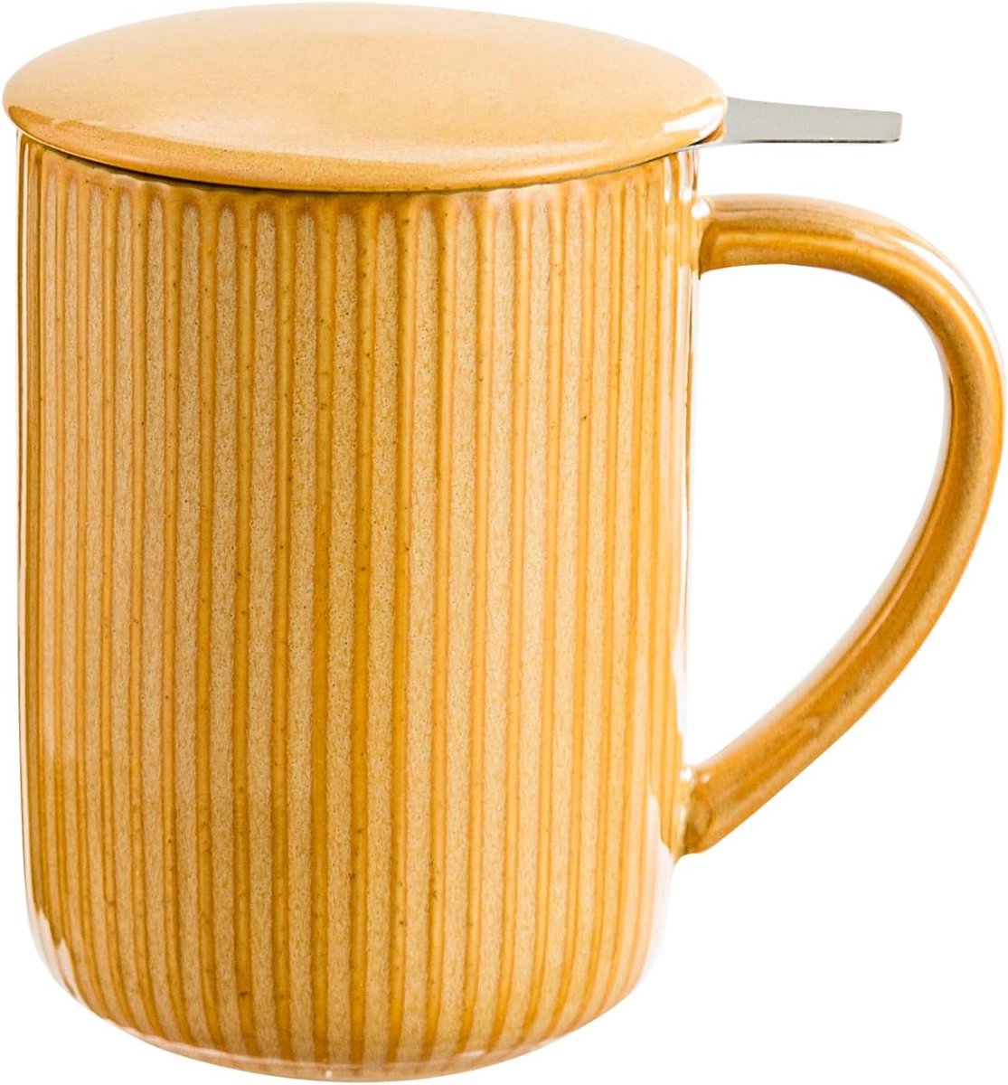 470ml/15.5oz Keramische Theekopjes met Infuser en Deksel, Losse Blad Thee Kopje - (Flambe Mosterdgeel)