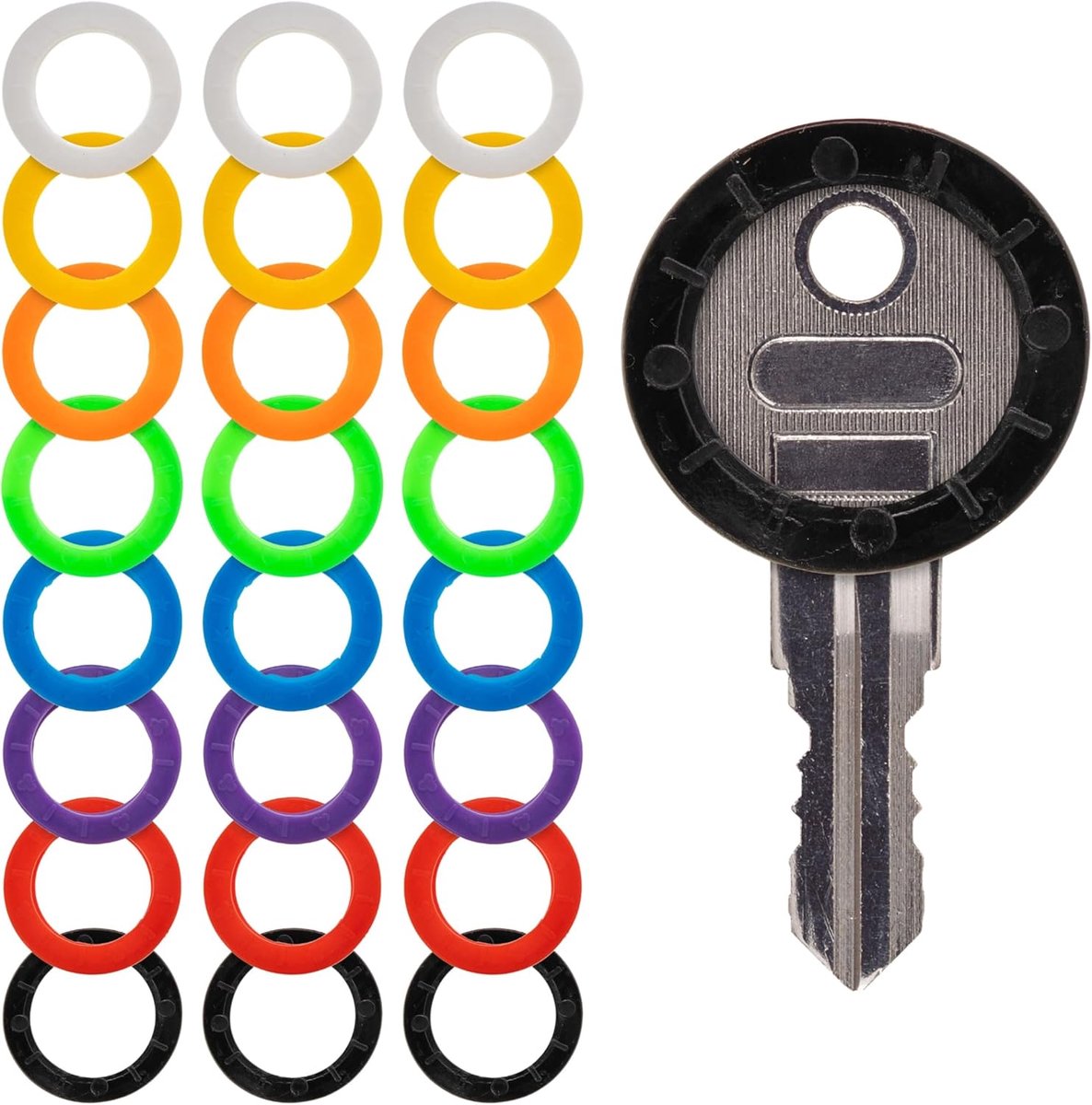 Sleutelhangers voor sleutels, 24 stuks, 8 kleuren, met voelbaar symbool, voor ronde en vierkante sleutelkoppen tot 2,5 x 2 cm, kleine sleutelkapjes, sleutelidentificatieset, Sleutellabelset rond