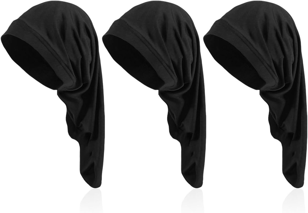 3 Zwarte Vuile Vlechthoeden, Ademend Gaas, Hoge Elastische Hoofddoeken, Satijnen Douchekappen, Haaraccessoires, Geschikt Voor Slapen, Lang Haar Vlecht.