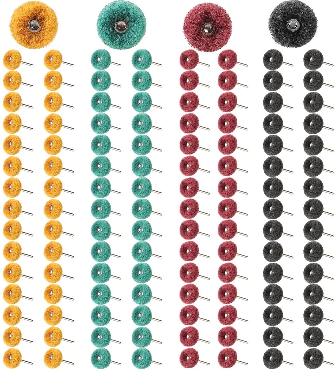 120 stuks dubbellaagse polijstpads, multikorrelslijpschijven (80/150/240/400) voor Dremel & Drill | polijstschijvenset geel/groen/rood/zwart