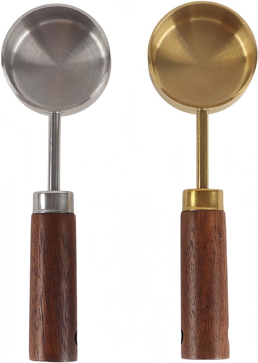 2 stuks maatlepels, 15 ml roestvrij stalen houten handvat maatlepel voor keukengerei thuis (goud, zilver)