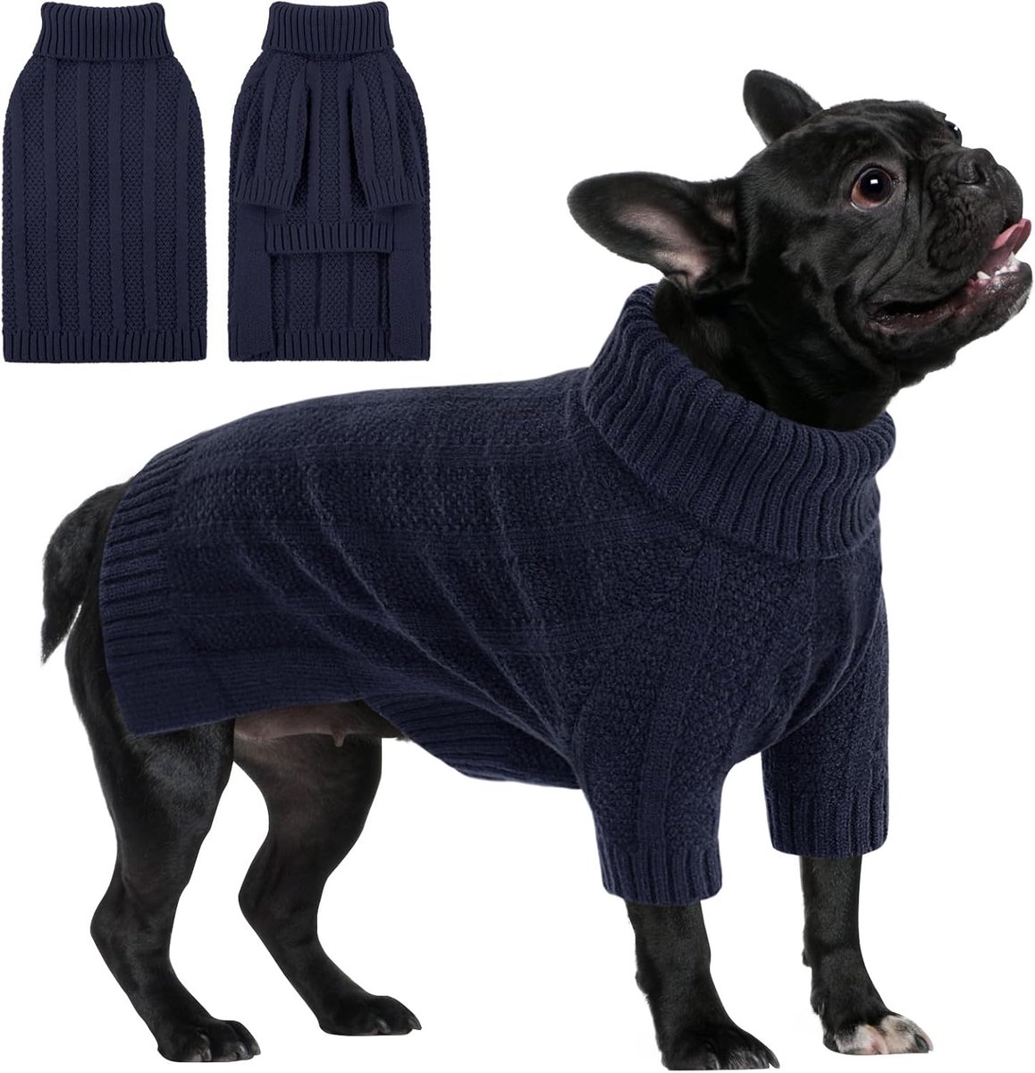 Hondentrui Teckel, rolkraag met poten, wintertrui hond voor Jack Russell, Beagle, Schnauzer & Bulldog (marineblauw, M)