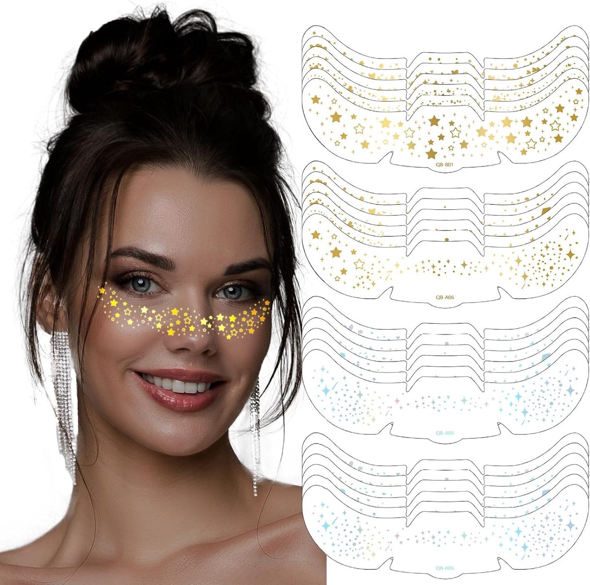 Sproeten Gezichtstattoos, 24 Stuks Tijdelijke Freckle Stickers (12 Goud + 12 Holografisch), Waterdichte Glimmende Gezichtsstickers voor Festivals, Feestmake-up & Rave Accessoires