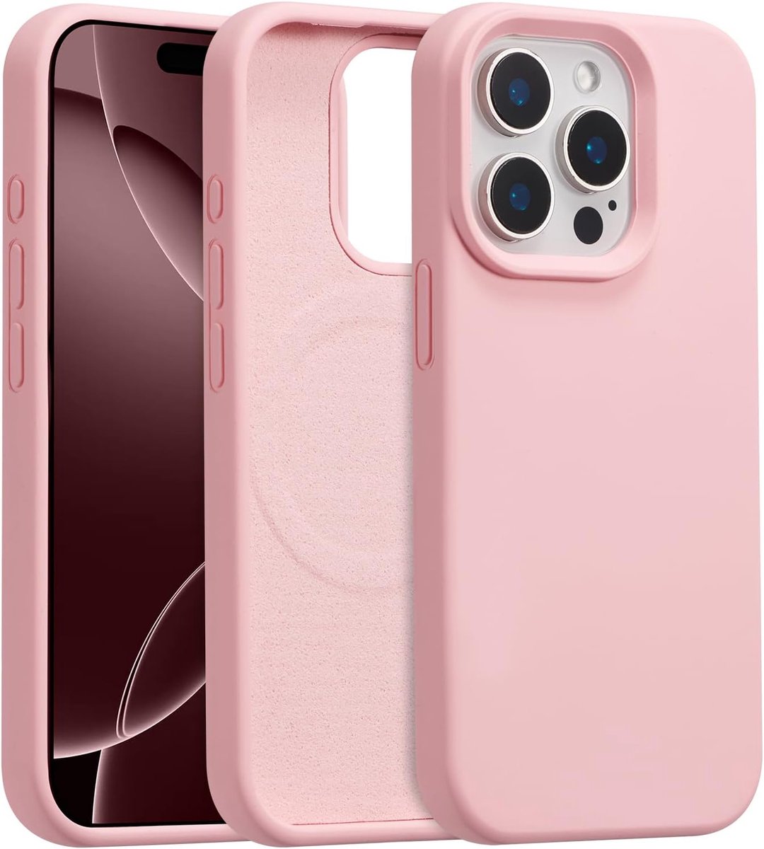 Telefoonhoesje voor iPhone 15 Pro Max - 16,7 cm, compatibel met MagSafe, schattig effen kleur, slanke hoes, zachte gladde mat, schokbestendige beschermhoes, roze