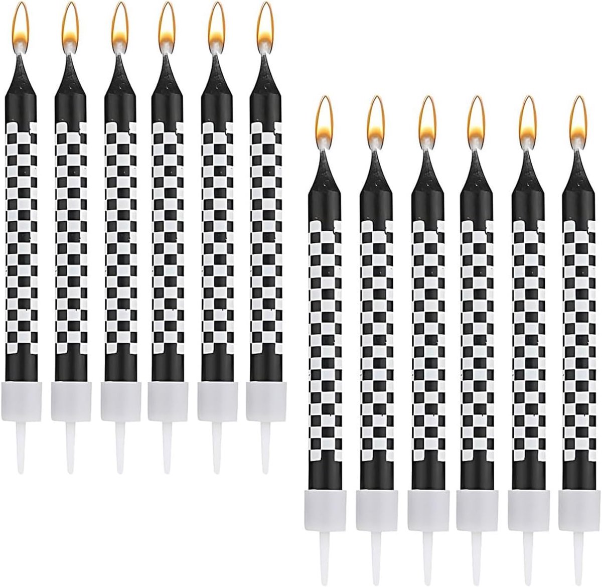 Geruite verjaardagskaarsen, 12 stuks racewagenthema, taartdecoratiekaarsen, taartkaarsen met ruitpatroon, stabiele paraffinekaarsen voor verjaardagsfeest, kinderfeest