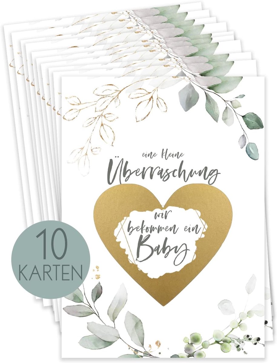 Wir bekommen ein Baby - 10-delige set groen-goud I zwangerschap verkondigen I babyaankondiging I roebelloos cadeau zwanger