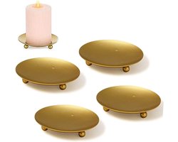 Kaarsenhouder,RoadLoo 4 Stuks 3.9 x 0.4 Inch Gouden Voetstuk Kandelaar met Plaat Basis Metalen Vintage Pijler Kandelaar Stand voor Wax Kaarsen Wierook Kegels Spa Bruiloft Bid Thuis Feestdecoratie