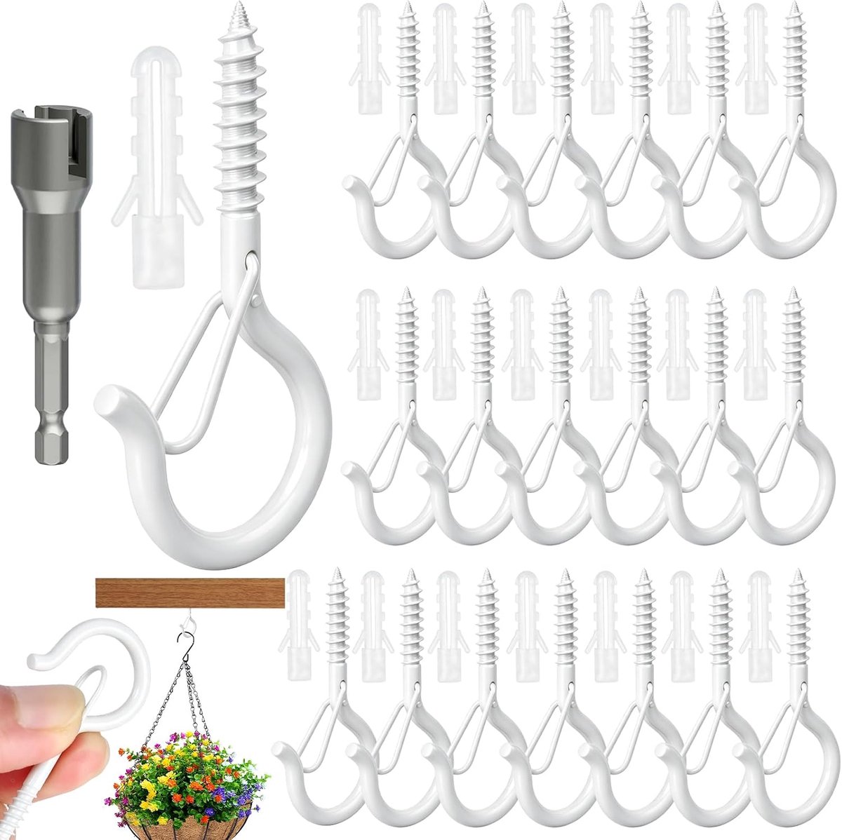 Haken wit met zekering, haken om te schroeven