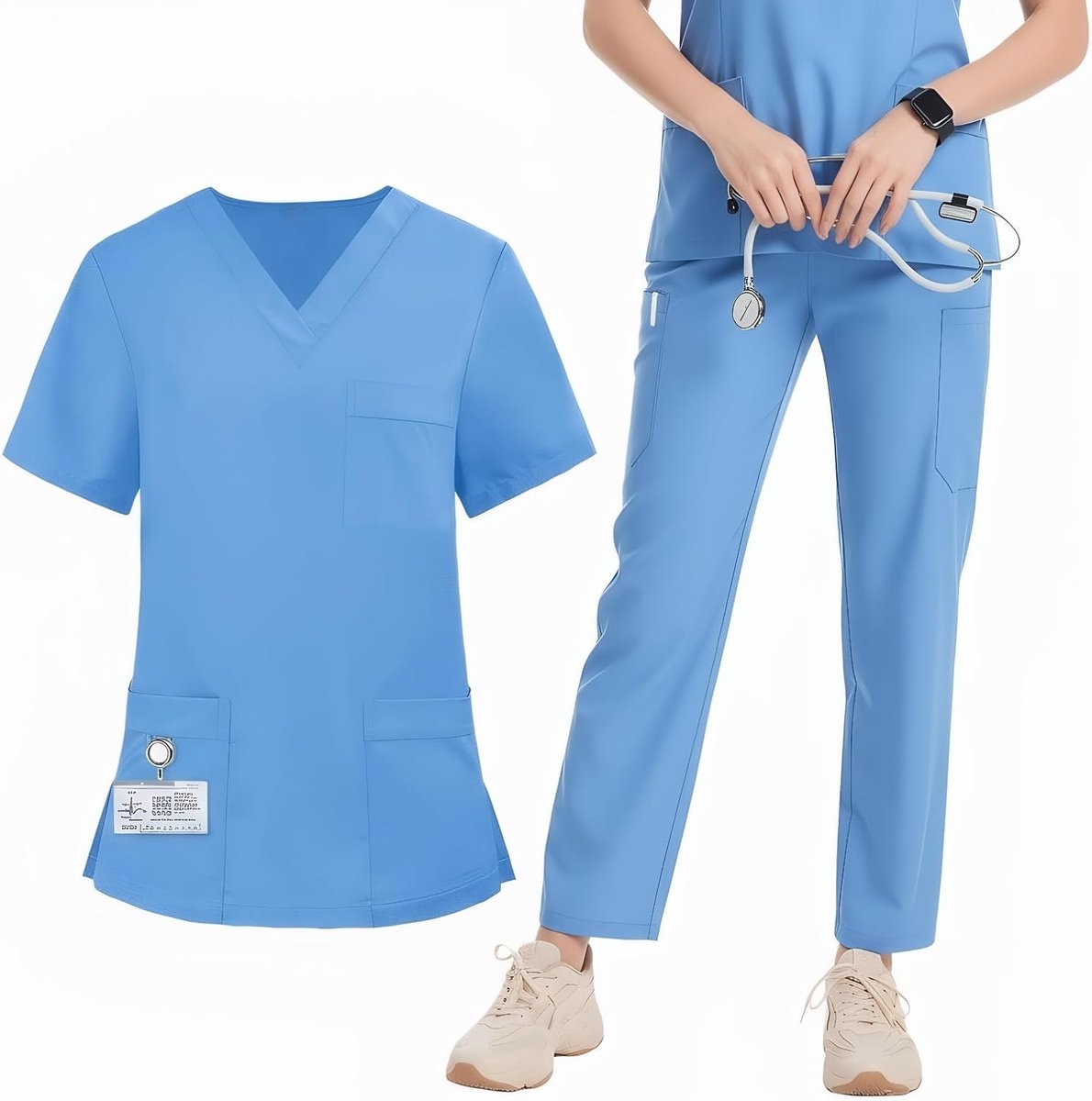 Scrubs Set voor Vrouwen Elastische Gezondheidszorg Medisch Uniform Verpleegkundige Kleding Sneldrogende V-hals Comfortabele Top en Broek
