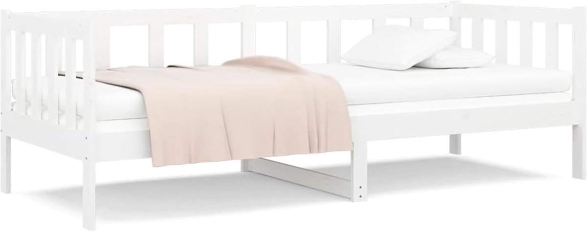 Bed zonder matras, 90 x 190 cm, van massief grenenhout, met lattenbodem, onderste opbergruimte en zijbarrières, ideaal voor gasten, woonkamer of slaapkamer