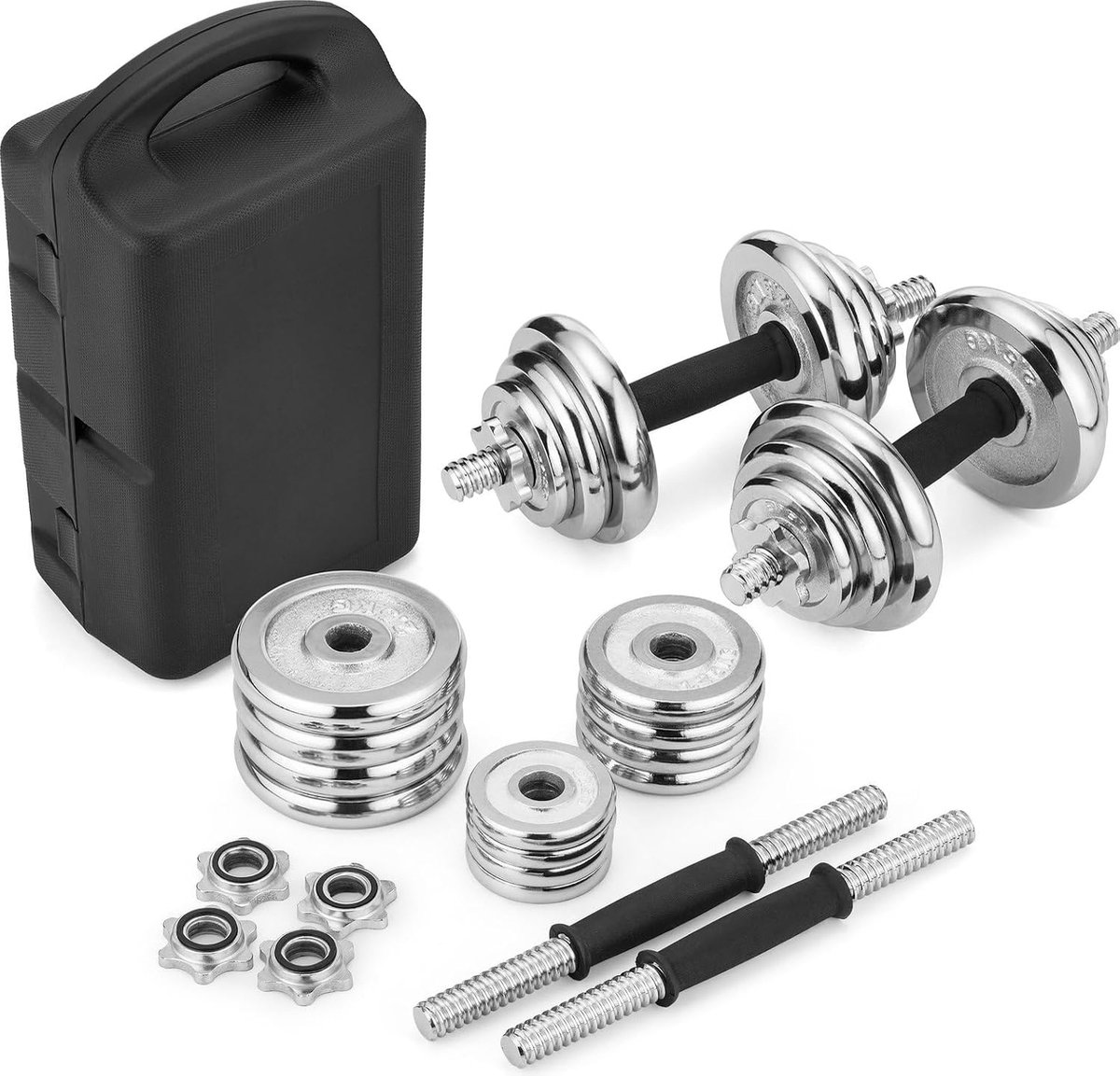 Halterset met stersluitingen, 20 kg halterset, verchroomde halterstang, verstelbare korte halterset, gewichten, gymaccessoires voor krachttraining en fitness