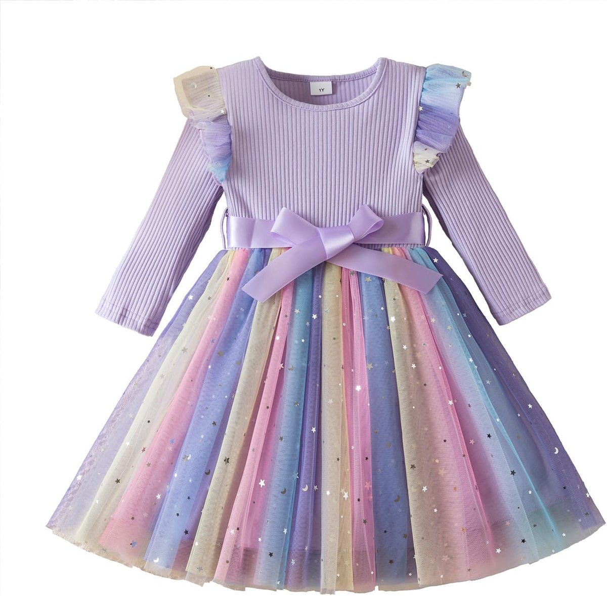 Tule-jurk voor peuters, meisjes, met ruches, mouwloos, bloemenborduurwerk, sterrenhemel, kleurverloop, babymeisjes, kleding