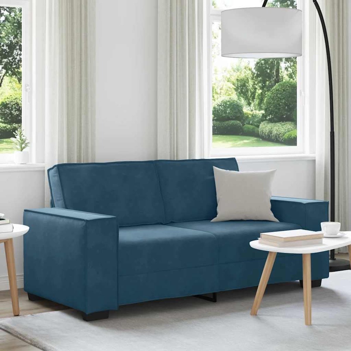 2-zitsbank, blauw, 180 x 78 x 84 cm, fluwelen stof met brede armleuningen en robuust houten metalen frame, voor woonkamer en kantoor, comfortabele blauwe fluwelen bekleding