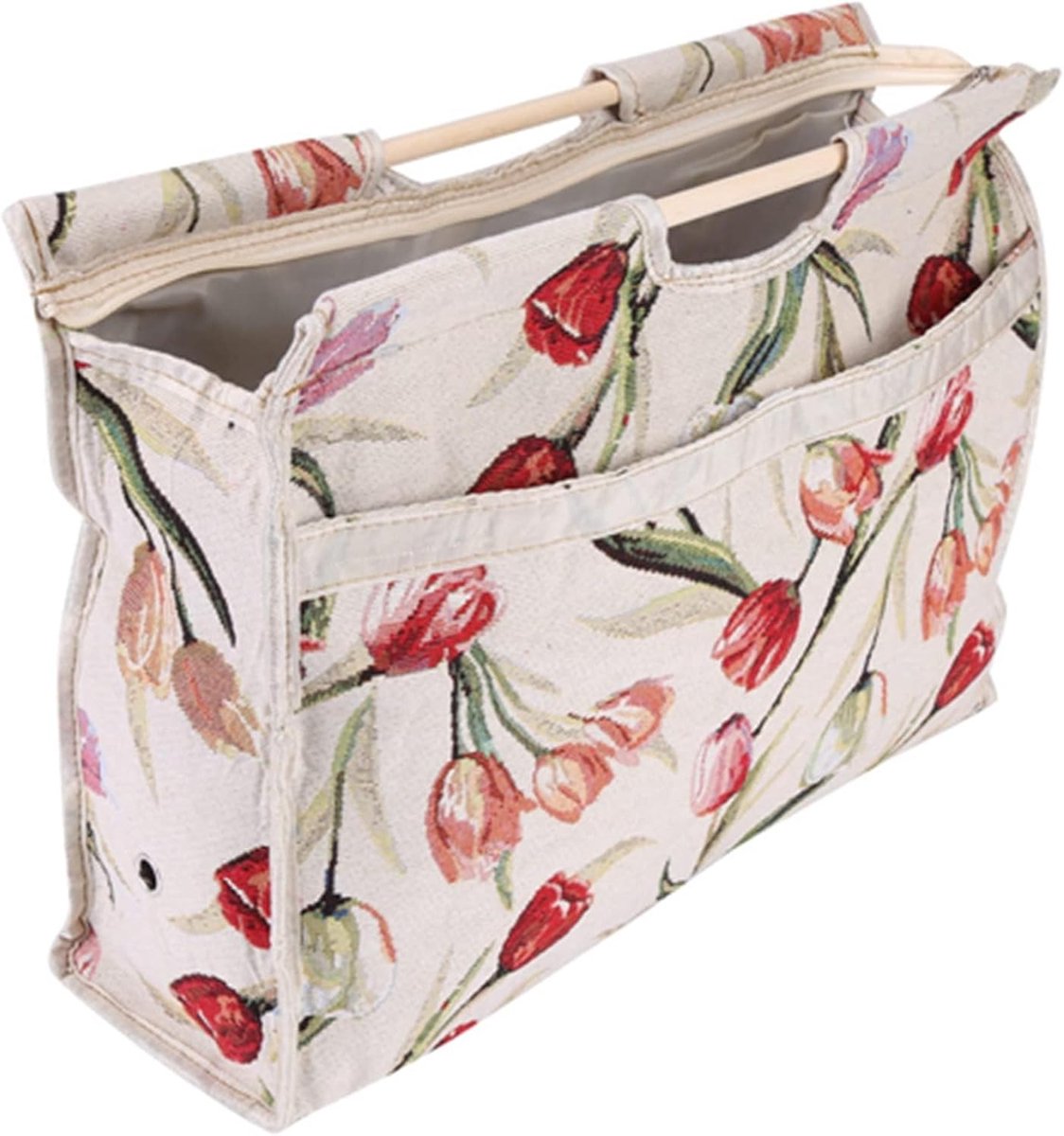 -tas, 1 Pk Brei -tas, Praktische Geweven Stof Opbergzak met Houten Handgreep voor Garenbreaalnaalden Naaien, Naaien Opslag (Rose Jacquard)