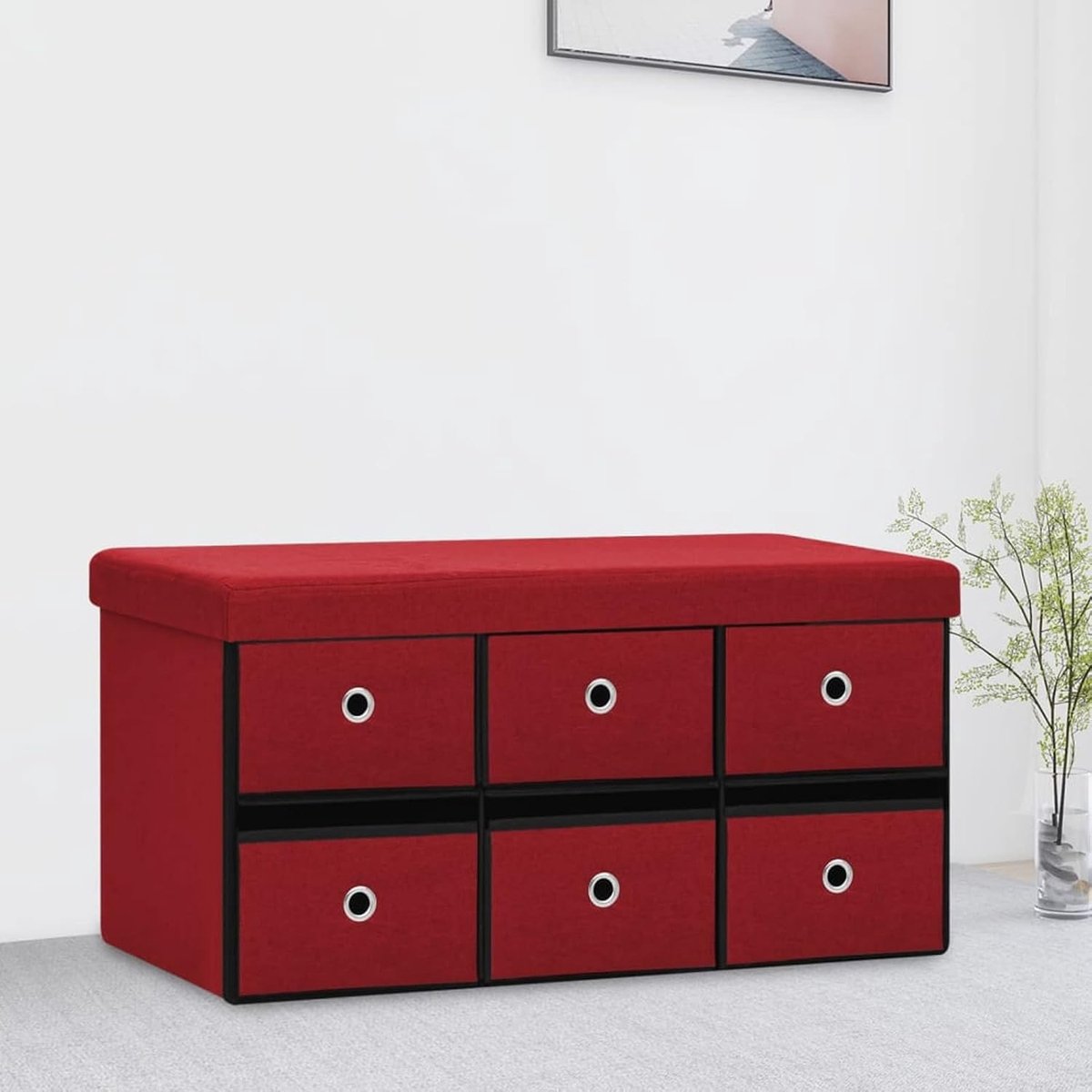 Opvouwbare opbergdoos, rood, wijn, linnen, inklapbaar, banken, opbergdoos voor ingang, ottoman voor kinderkamer, opbergdoos, zitbank, entree