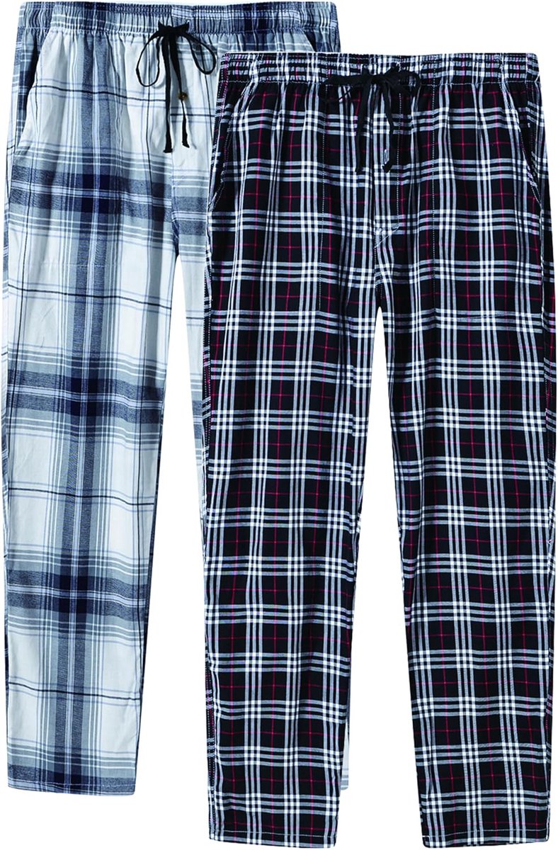 pyjamabroek, lang, geruit, katoen, zacht, nachtkleding, vrijetijdsbroek, 2 stuks 03., XL