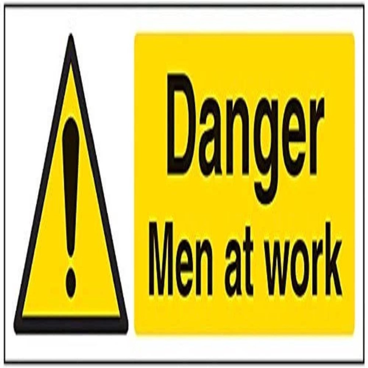 Signs 67074AX-S "Gevaar Mannen op het werk" waarschuwingsbord, zelfklevend, landschap, 300 mm x 100 mm, zwart/geel