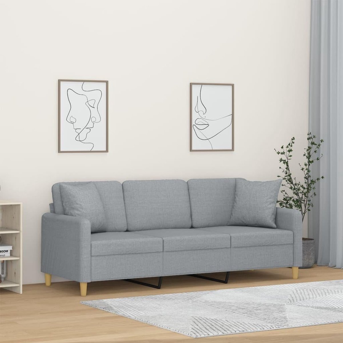 3-zitsbank van stof, stof, lichtgrijs, 198 x 77 x 80 cm, stoffen bank, moderne bank, 3-zitsbank in moderne stof, voor woonkamer