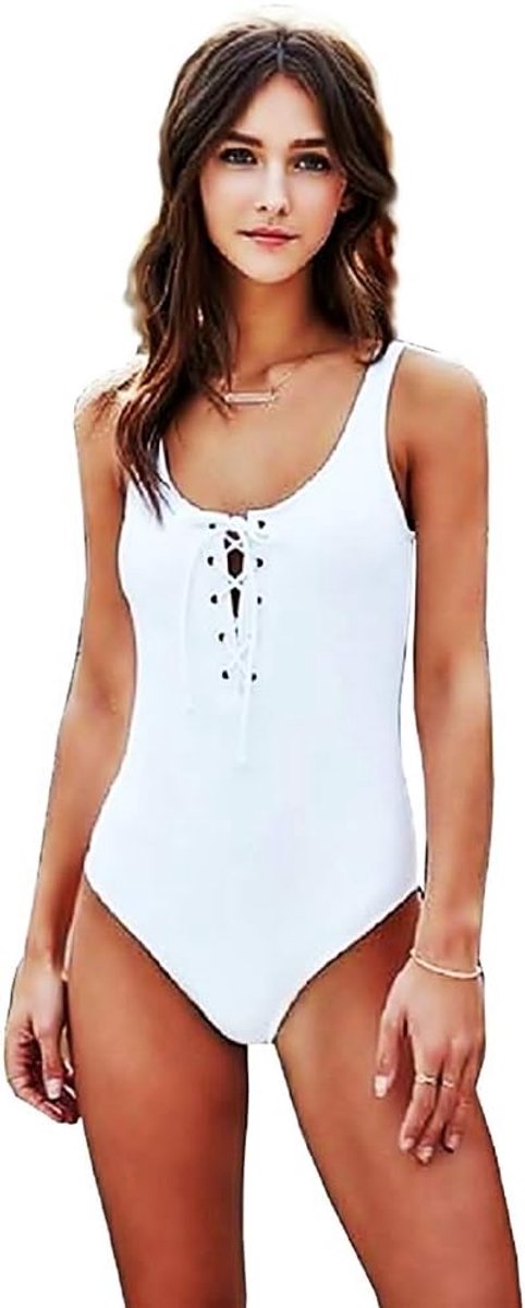 Badpak – eendelig – geschikt voor volwassenen en dames – meisjes – kleur wit – corpus met veters – cadeau-idee voor verjaardag - - 40