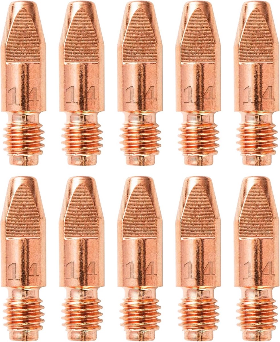 10 stuks 1,4 mm koperen contactpunt, lasmondstukken, stroommondstuk M8, 1,4 mm lasapparaat, lasaccessoires, slijtageonderdelen, set voor MB36KD MIG MAG lasbrander