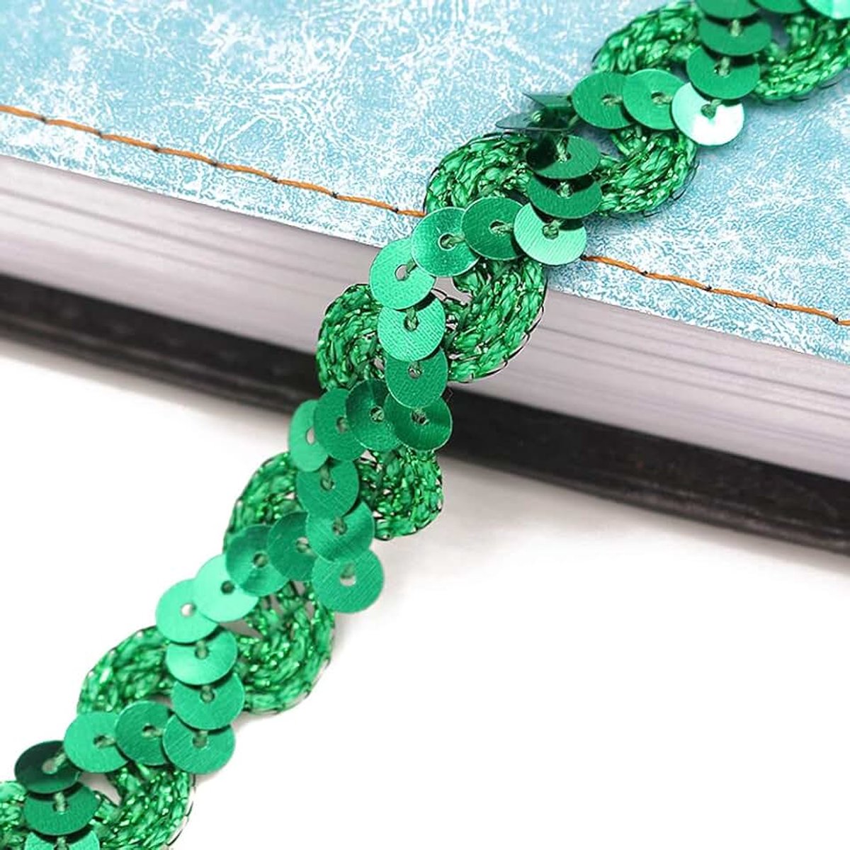 3 m x 6 mm, gekleurde glitterpaillettenband, paillettenband, applicatie, paillettenband, stretch, paillettenversiering, voor het maken van sieraden, bandmaken, kostuums, groen
