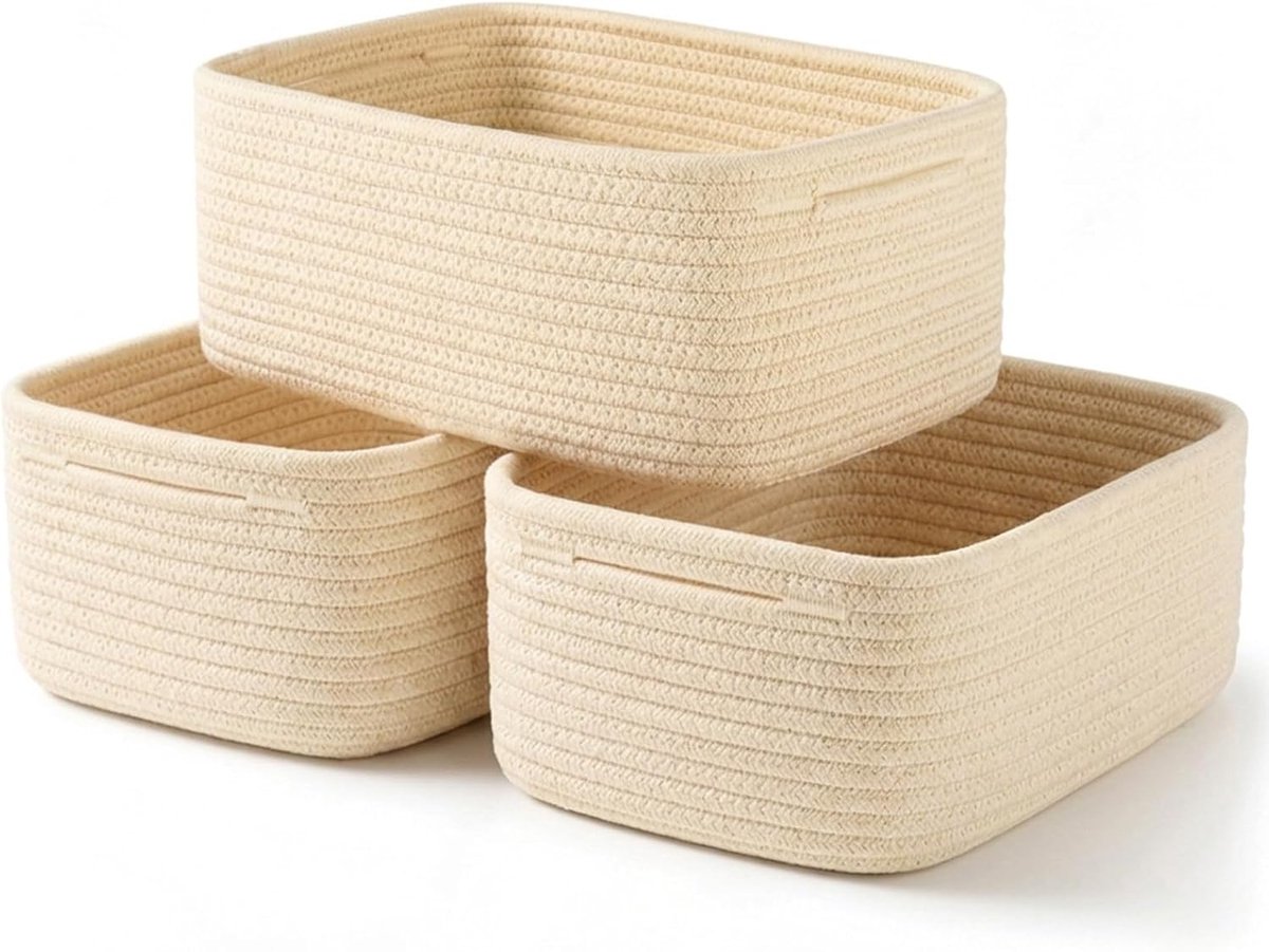 3 stuks opbergmanden, gevlochten opbergmand, opbergmand als cadeau, gevlochten manden voor het organiseren van de kinderkamer, 30 x 20 x 11 cm (beige)