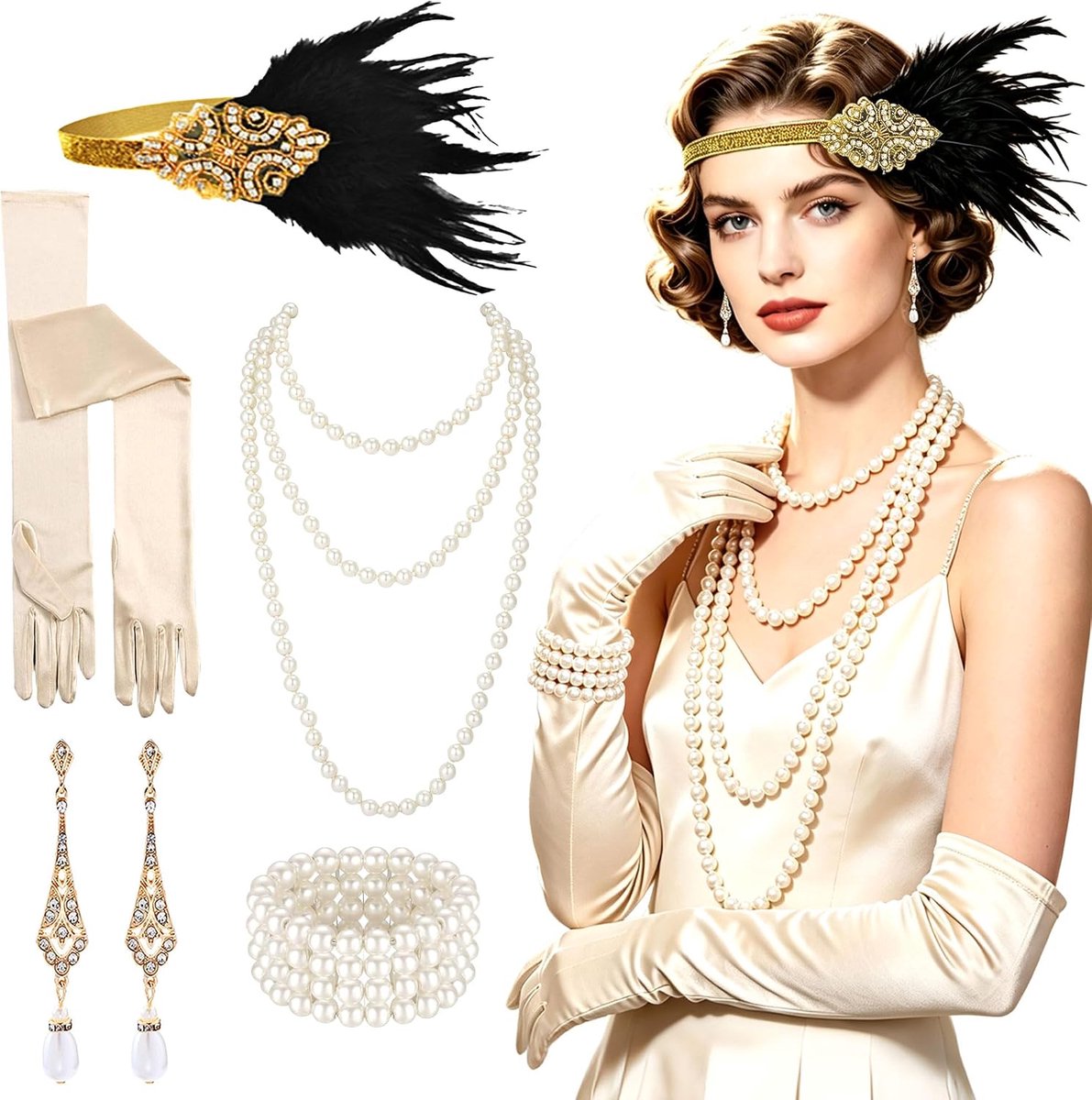 1920 flapper accessoires roaring 20s hoofdband handschoenen