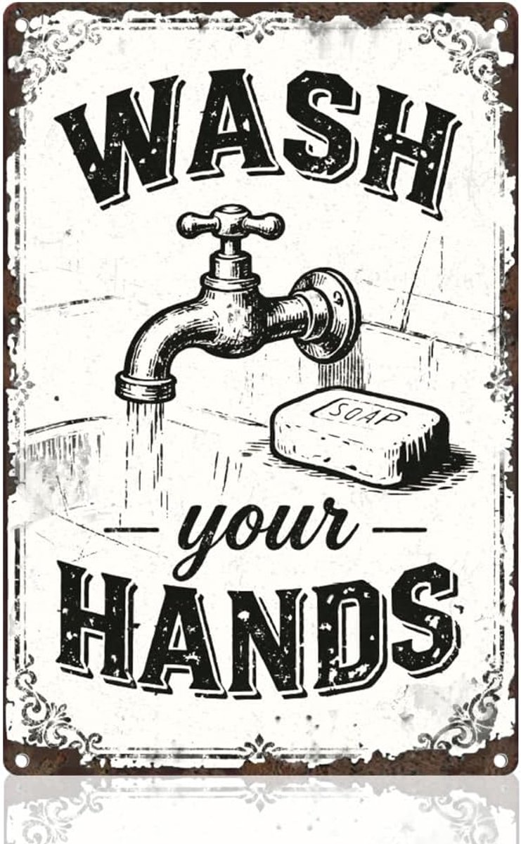 Wash Your Hands Kraan Tin Bord 30×20cm